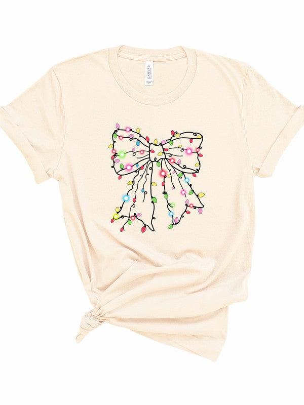 Christmas Bow Lights Holiday Graphic Tee - Blu Lotus Boutique