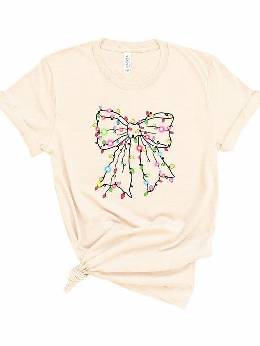 Christmas Bow Lights Holiday Graphic Tee - Blu Lotus Boutique