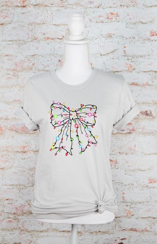 Christmas Bow Lights Holiday Graphic Tee - Blu Lotus Boutique