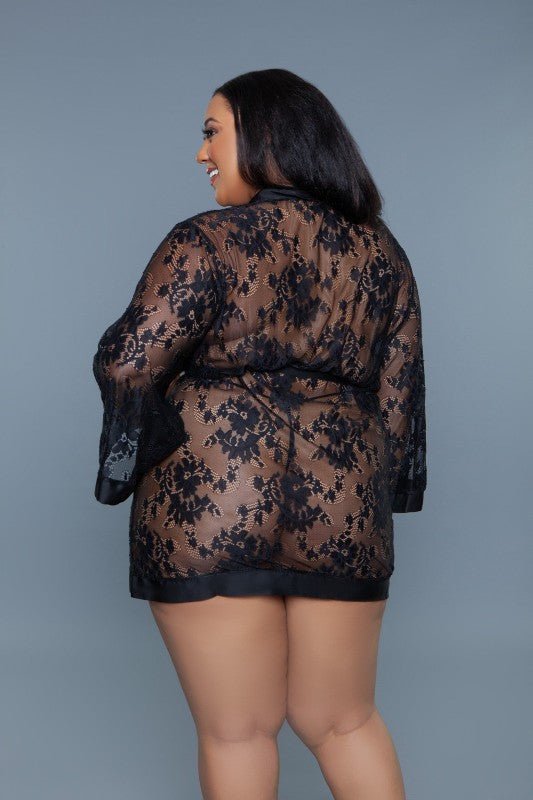 2275 Delia Robe Floral Lace Robe with Satin Trimmi - Blu Lotus Boutique