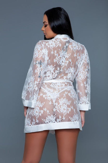2275 Delia Robe Floral Lace Robe with Satin Trimmi - Blu Lotus Boutique