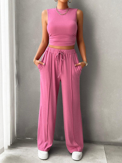 Devine Mock Neck Sleeveless Top and Drawstring Pants Set - Blu Lotus Boutique