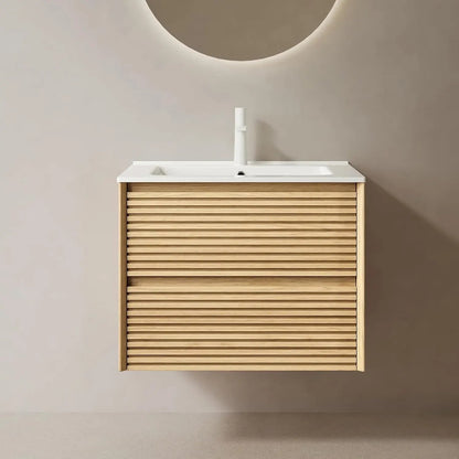 24" Nature Solid Wood Floating Bathroom Vanity with Sink, Wooden Striped Vintage Wall Mounted Bathroom Storage Cabinet Set - Blu Lotus Boutique
