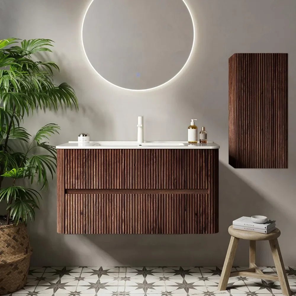 24" Nature Solid Wood Floating Bathroom Vanity with Sink, Wooden Striped Vintage Wall Mounted Bathroom Storage Cabinet Set - Blu Lotus Boutique
