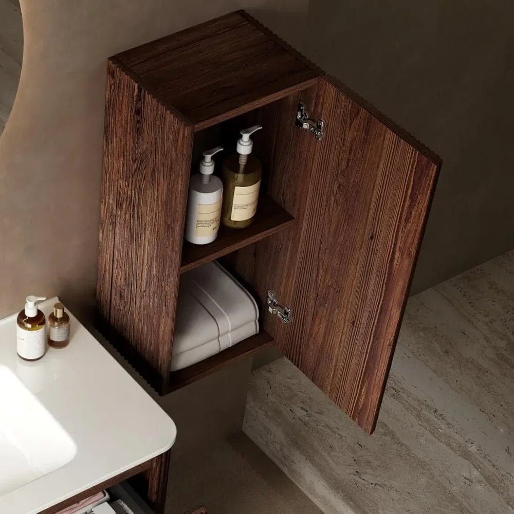 24" Nature Solid Wood Floating Bathroom Vanity with Sink, Wooden Striped Vintage Wall Mounted Bathroom Storage Cabinet Set - Blu Lotus Boutique