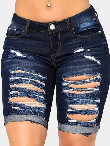 Distressed Denim Shorts with Pockets - Blu Lotus Boutique