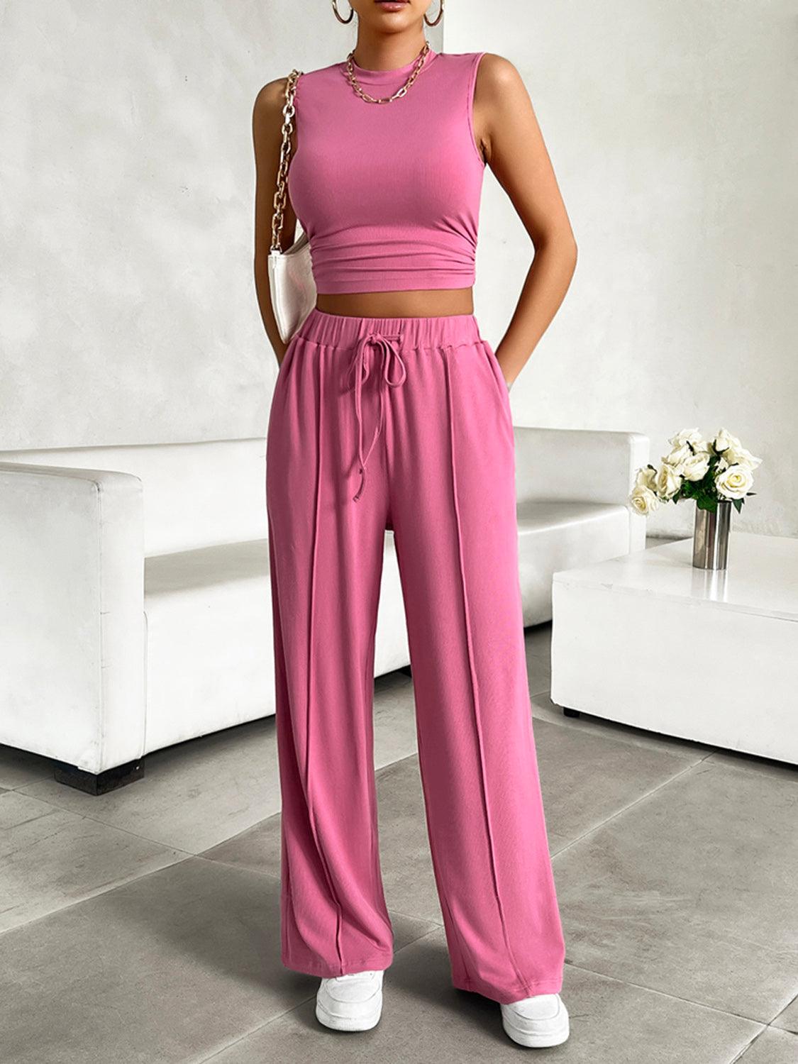 Devine Mock Neck Sleeveless Top and Drawstring Pants Set - Blu Lotus Boutique