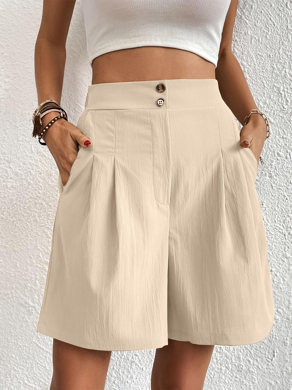 Pocketed Half Elastic Waist Shorts - Blu Lotus Boutique