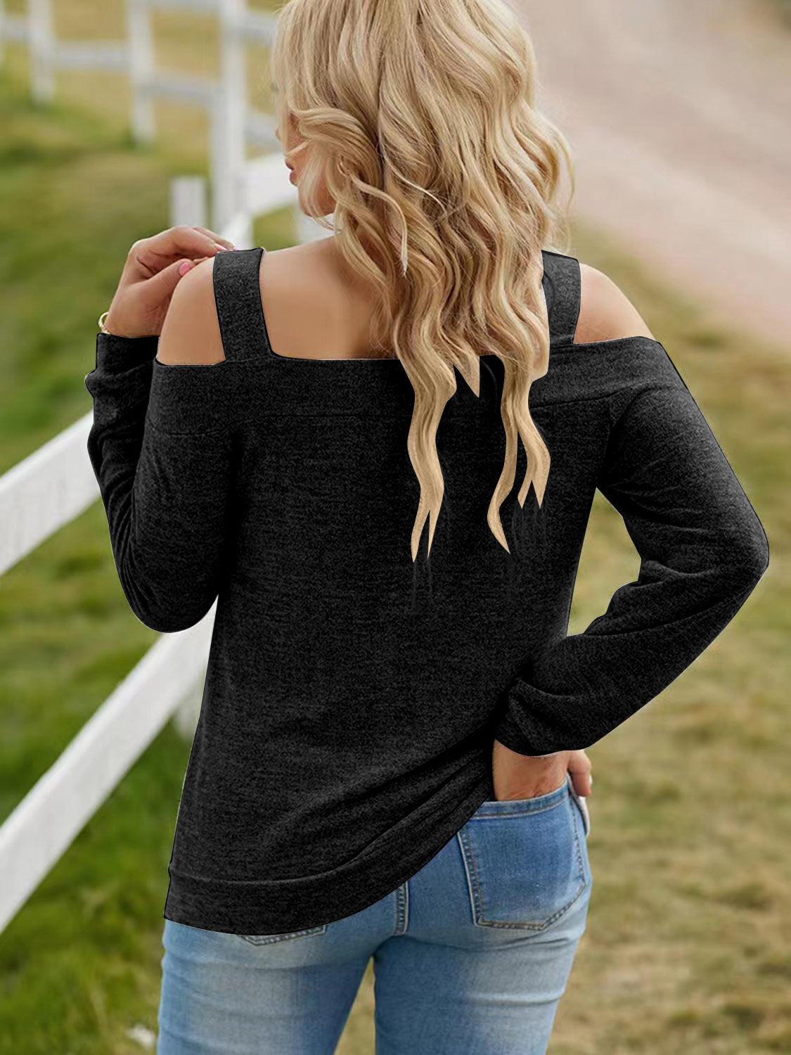 Full Size Cutout Cold Shoulder Blouse - Blu Lotus Boutique