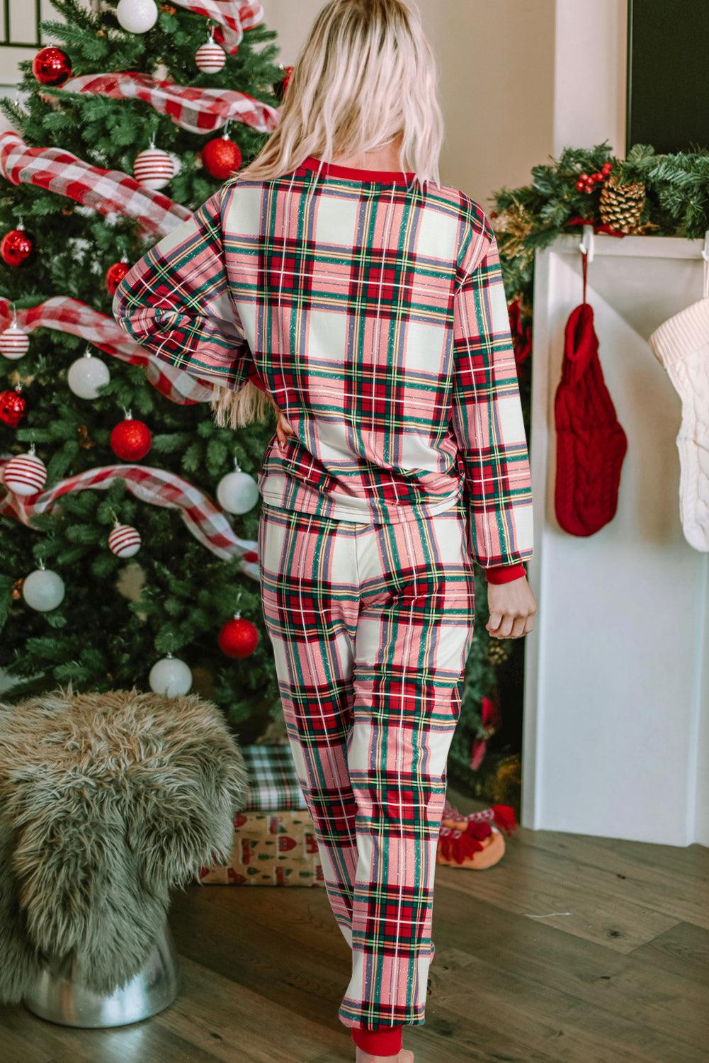 Red Christmas Plaid Allover Top and Pants Lounge Set - Blu Lotus Boutique