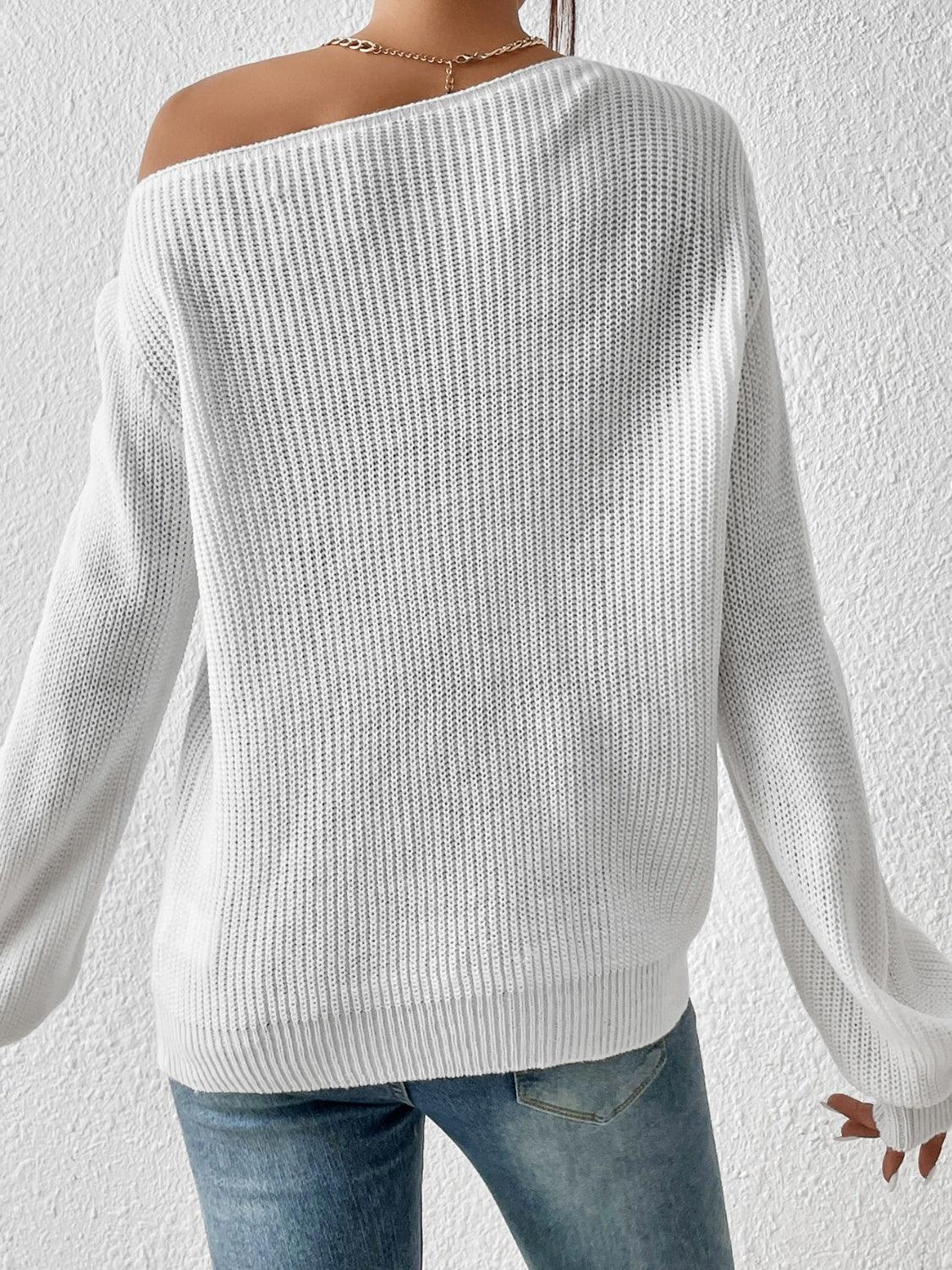 Honey Single Shoulder Long Sleeve Sweater - Blu Lotus Boutique