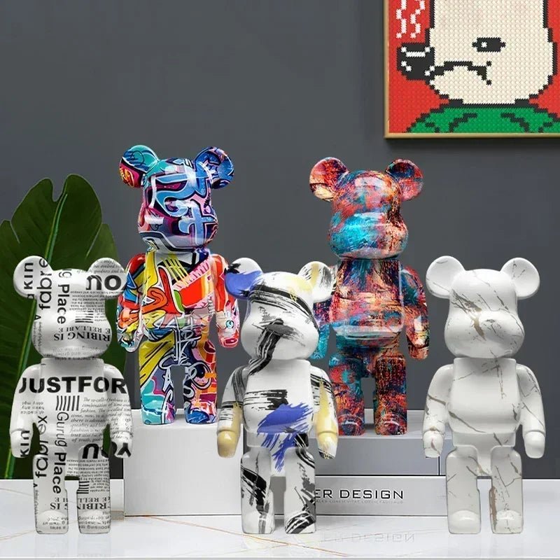 27cm Graffiti Bear Statue Paint Block Bear Decor Resin Desktop Ornaments Living Room Home Decoration Bear Floor Sculpture Gifts - Blu Lotus Boutique