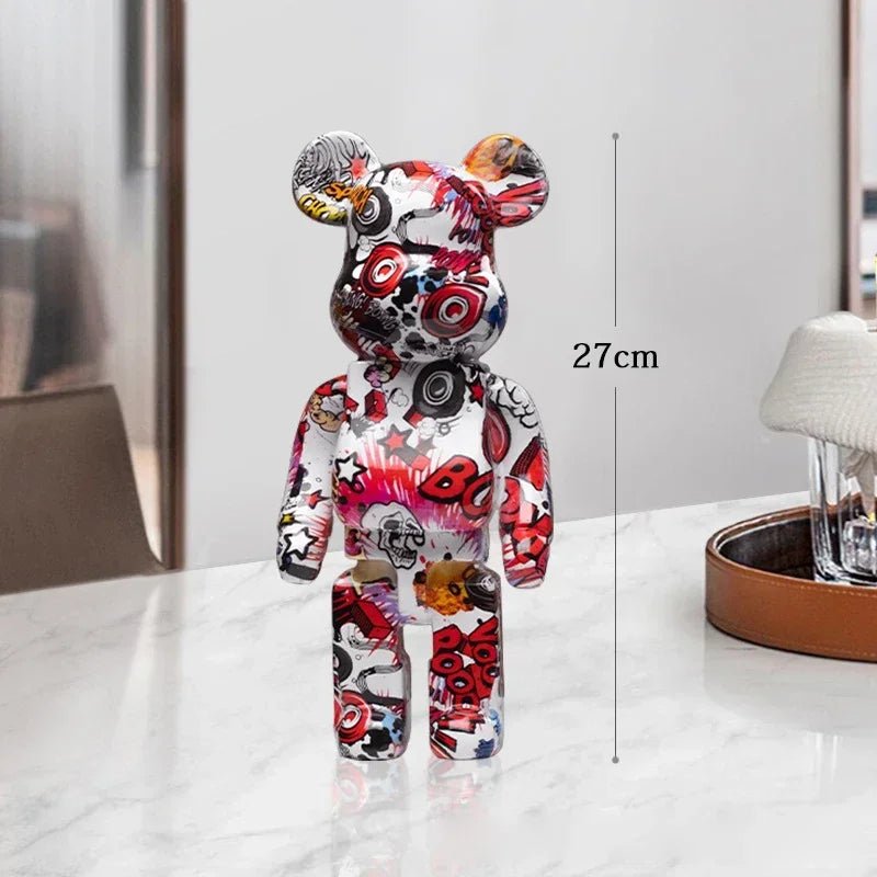27cm Graffiti Bear Statue Paint Block Bear Decor Resin Desktop Ornaments Living Room Home Decoration Bear Floor Sculpture Gifts - Blu Lotus Boutique