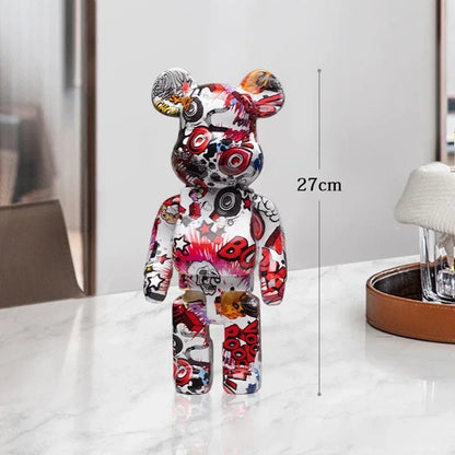 27cm Graffiti Bear Statue Paint Block Bear Decor Resin Desktop Ornaments Living Room Home Decoration Bear Floor Sculpture Gifts - Blu Lotus Boutique
