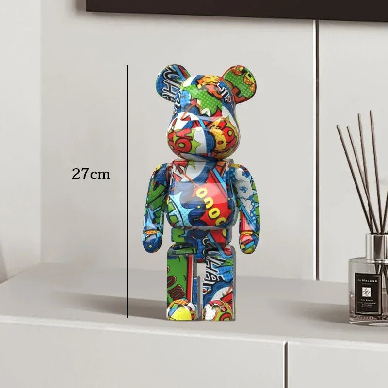 27cm Graffiti Bear Statue Paint Block Bear Decor Resin Desktop Ornaments Living Room Home Decoration Bear Floor Sculpture Gifts - Blu Lotus Boutique