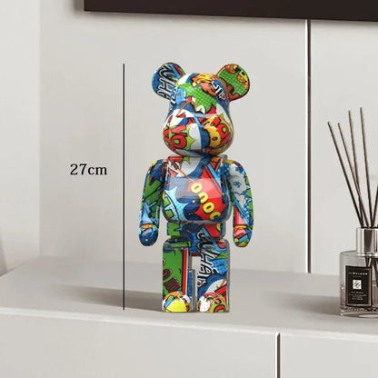 27cm Graffiti Bear Statue Paint Block Bear Decor Resin Desktop Ornaments Living Room Home Decoration Bear Floor Sculpture Gifts - Blu Lotus Boutique