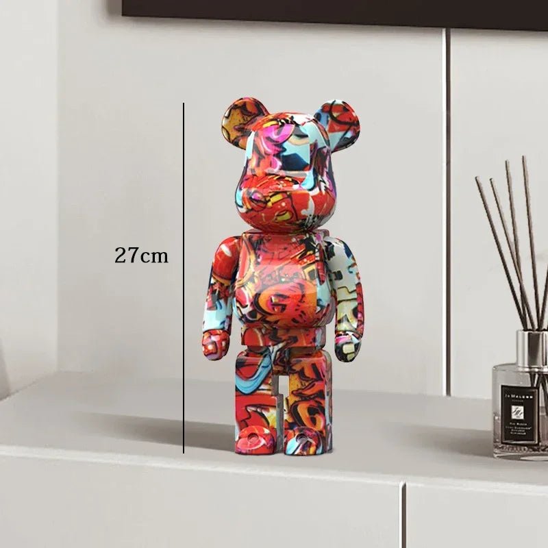 27cm Graffiti Bear Statue Paint Block Bear Decor Resin Desktop Ornaments Living Room Home Decoration Bear Floor Sculpture Gifts - Blu Lotus Boutique