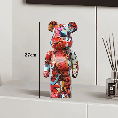 27cm Graffiti Bear Statue Paint Block Bear Decor Resin Desktop Ornaments Living Room Home Decoration Bear Floor Sculpture Gifts - Blu Lotus Boutique