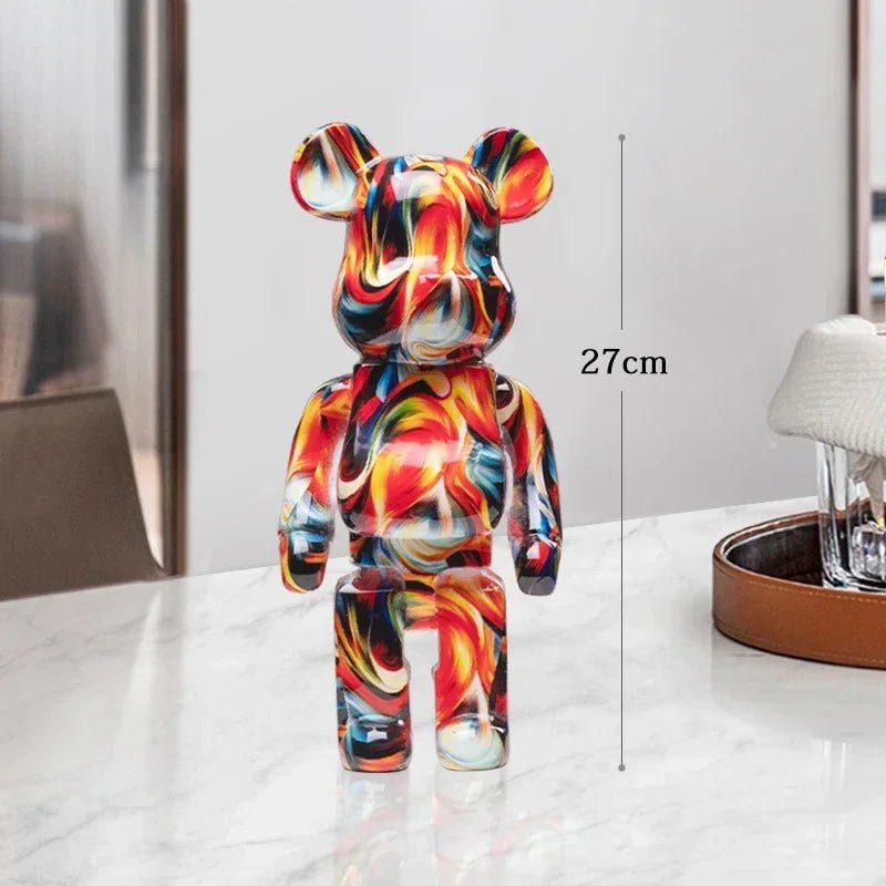 27cm Graffiti Bear Statue Paint Block Bear Decor Resin Desktop Ornaments Living Room Home Decoration Bear Floor Sculpture Gifts - Blu Lotus Boutique