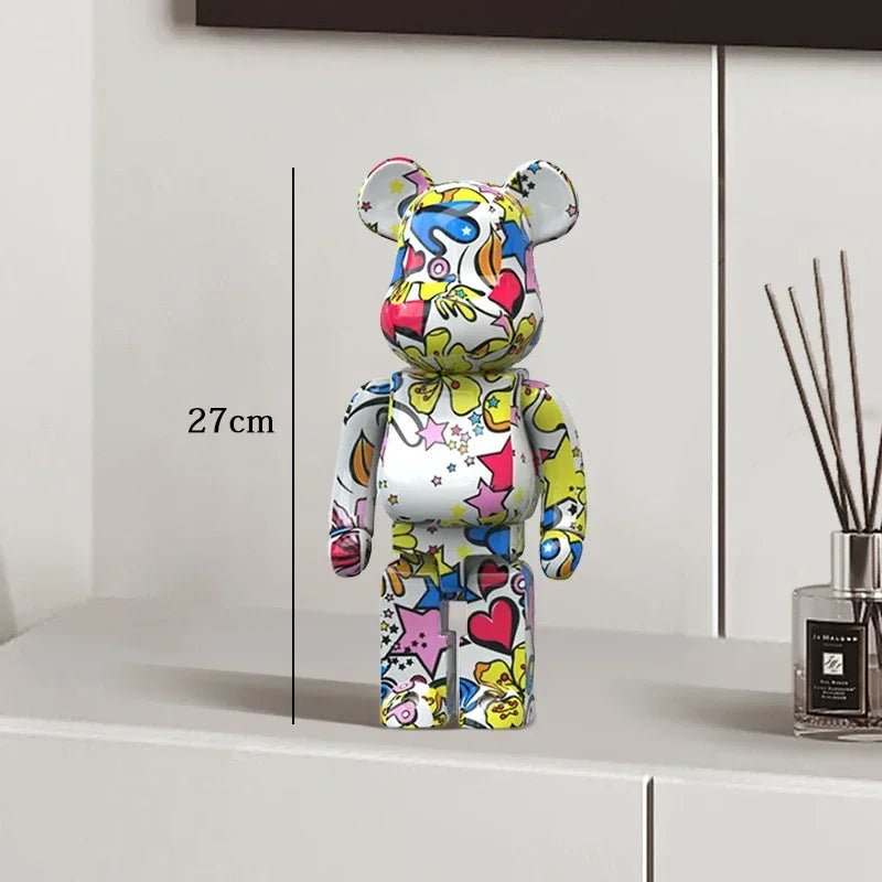27cm Graffiti Bear Statue Paint Block Bear Decor Resin Desktop Ornaments Living Room Home Decoration Bear Floor Sculpture Gifts - Blu Lotus Boutique
