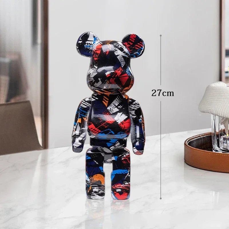 27cm Graffiti Bear Statue Paint Block Bear Decor Resin Desktop Ornaments Living Room Home Decoration Bear Floor Sculpture Gifts - Blu Lotus Boutique