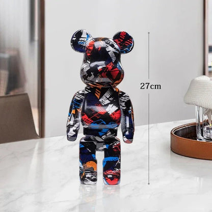 27cm Graffiti Bear Statue Paint Block Bear Decor Resin Desktop Ornaments Living Room Home Decoration Bear Floor Sculpture Gifts - Blu Lotus Boutique