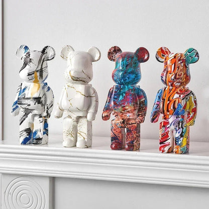 27cm Graffiti Bear Statue Paint Block Bear Decor Resin Desktop Ornaments Living Room Home Decoration Bear Floor Sculpture Gifts - Blu Lotus Boutique