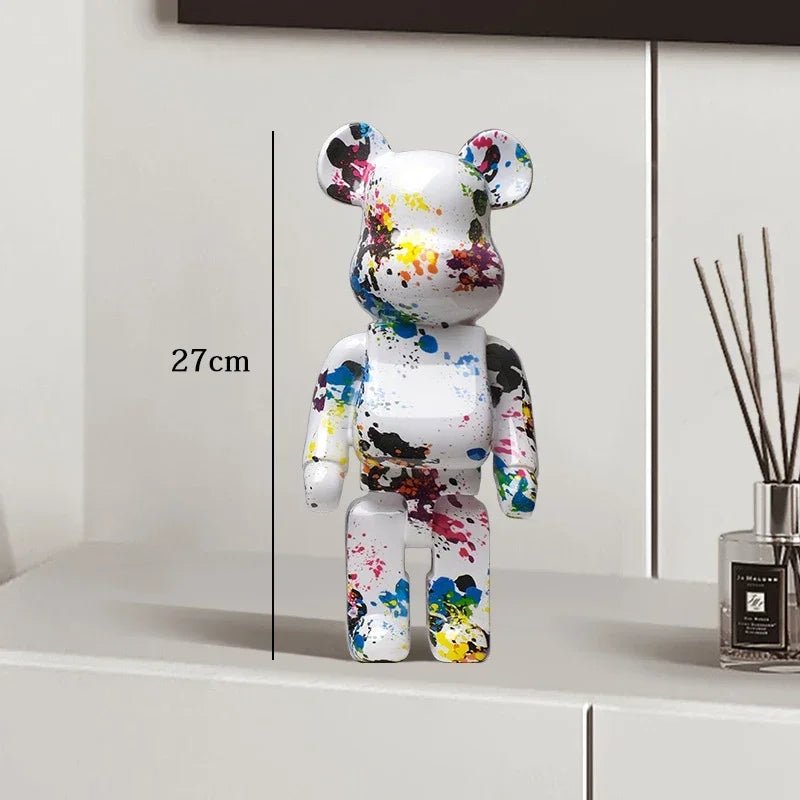 27cm Graffiti Bear Statue Paint Block Bear Decor Resin Desktop Ornaments Living Room Home Decoration Bear Floor Sculpture Gifts - Blu Lotus Boutique