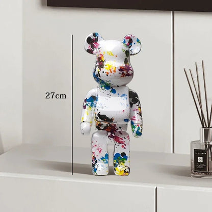 27cm Graffiti Bear Statue Paint Block Bear Decor Resin Desktop Ornaments Living Room Home Decoration Bear Floor Sculpture Gifts - Blu Lotus Boutique