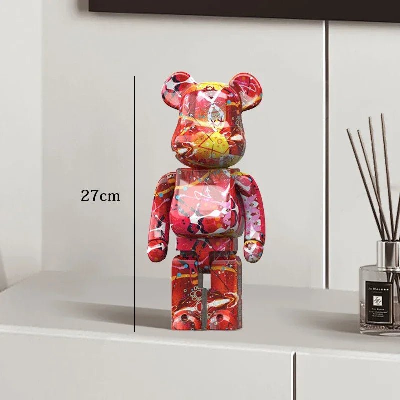 27cm Graffiti Bear Statue Paint Block Bear Decor Resin Desktop Ornaments Living Room Home Decoration Bear Floor Sculpture Gifts - Blu Lotus Boutique