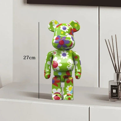 27cm Graffiti Bear Statue Paint Block Bear Decor Resin Desktop Ornaments Living Room Home Decoration Bear Floor Sculpture Gifts - Blu Lotus Boutique