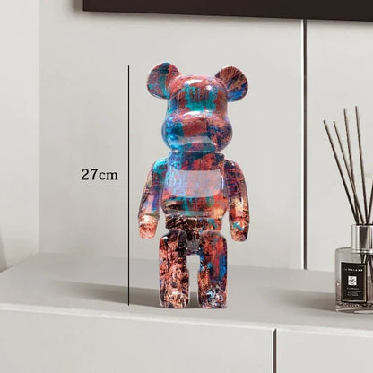 27cm Graffiti Bear Statue Paint Block Bear Decor Resin Desktop Ornaments Living Room Home Decoration Bear Floor Sculpture Gifts - Blu Lotus Boutique