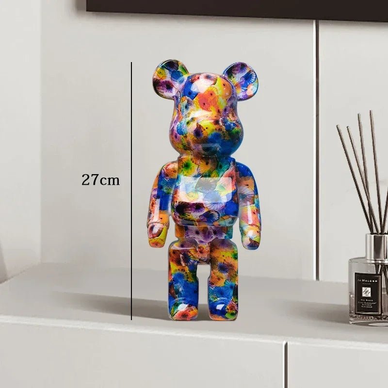 27cm Graffiti Bear Statue Paint Block Bear Decor Resin Desktop Ornaments Living Room Home Decoration Bear Floor Sculpture Gifts - Blu Lotus Boutique