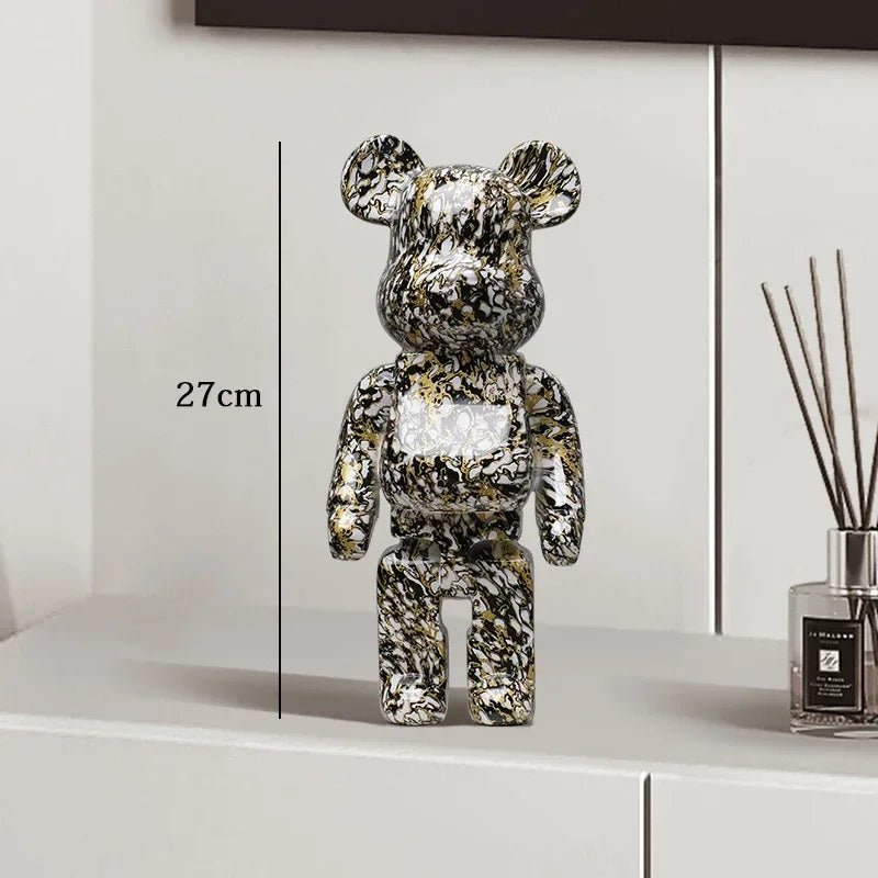 27cm Graffiti Bear Statue Paint Block Bear Decor Resin Desktop Ornaments Living Room Home Decoration Bear Floor Sculpture Gifts - Blu Lotus Boutique
