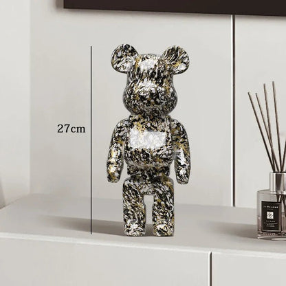 27cm Graffiti Bear Statue Paint Block Bear Decor Resin Desktop Ornaments Living Room Home Decoration Bear Floor Sculpture Gifts - Blu Lotus Boutique
