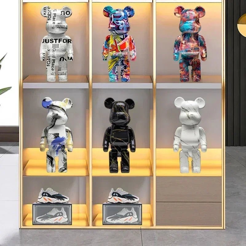 27cm Graffiti Bear Statue Paint Block Bear Decor Resin Desktop Ornaments Living Room Home Decoration Bear Floor Sculpture Gifts - Blu Lotus Boutique