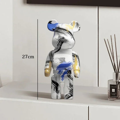 27cm Graffiti Bear Statue Paint Block Bear Decor Resin Desktop Ornaments Living Room Home Decoration Bear Floor Sculpture Gifts - Blu Lotus Boutique