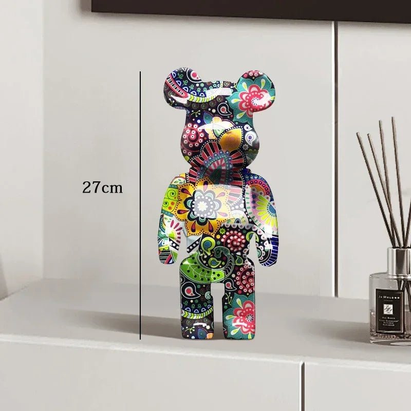 27cm Graffiti Bear Statue Paint Block Bear Decor Resin Desktop Ornaments Living Room Home Decoration Bear Floor Sculpture Gifts - Blu Lotus Boutique