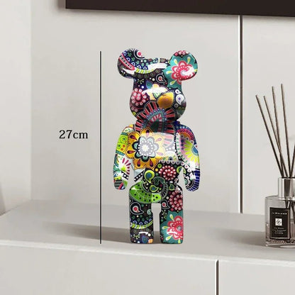 27cm Graffiti Bear Statue Paint Block Bear Decor Resin Desktop Ornaments Living Room Home Decoration Bear Floor Sculpture Gifts - Blu Lotus Boutique