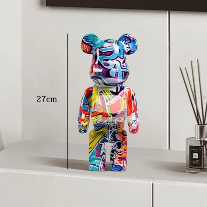 27cm Graffiti Bear Statue Paint Block Bear Decor Resin Desktop Ornaments Living Room Home Decoration Bear Floor Sculpture Gifts - Blu Lotus Boutique