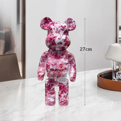 27cm Graffiti Bear Statue Paint Block Bear Decor Resin Desktop Ornaments Living Room Home Decoration Bear Floor Sculpture Gifts - Blu Lotus Boutique
