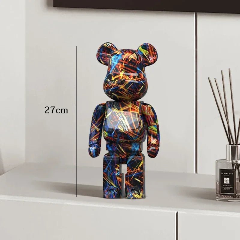 27cm Graffiti Bear Statue Paint Block Bear Decor Resin Desktop Ornaments Living Room Home Decoration Bear Floor Sculpture Gifts - Blu Lotus Boutique