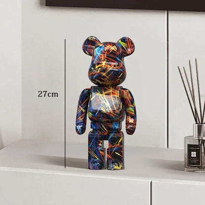 27cm Graffiti Bear Statue Paint Block Bear Decor Resin Desktop Ornaments Living Room Home Decoration Bear Floor Sculpture Gifts - Blu Lotus Boutique