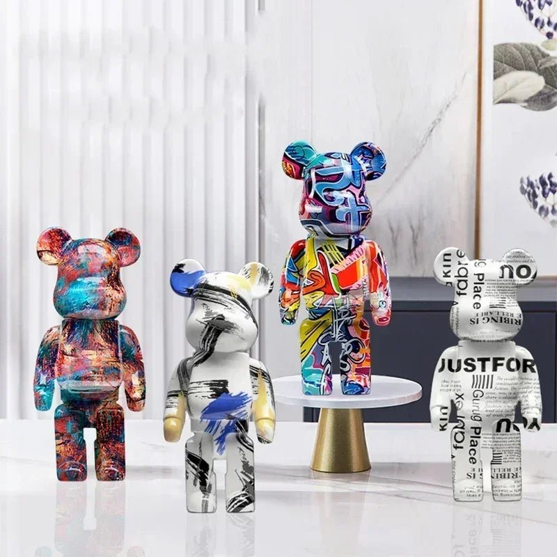27cm Graffiti Bear Statue Paint Block Bear Decor Resin Desktop Ornaments Living Room Home Decoration Bear Floor Sculpture Gifts - Blu Lotus Boutique