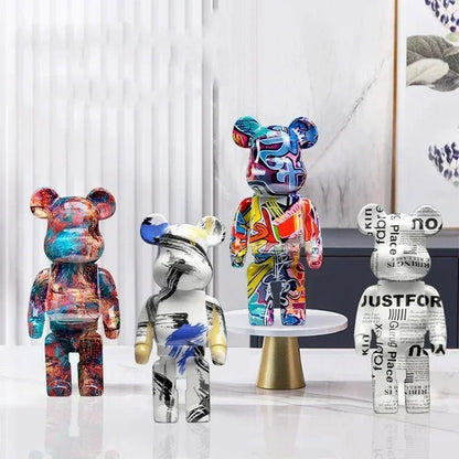 27cm Graffiti Bear Statue Paint Block Bear Decor Resin Desktop Ornaments Living Room Home Decoration Bear Floor Sculpture Gifts - Blu Lotus Boutique