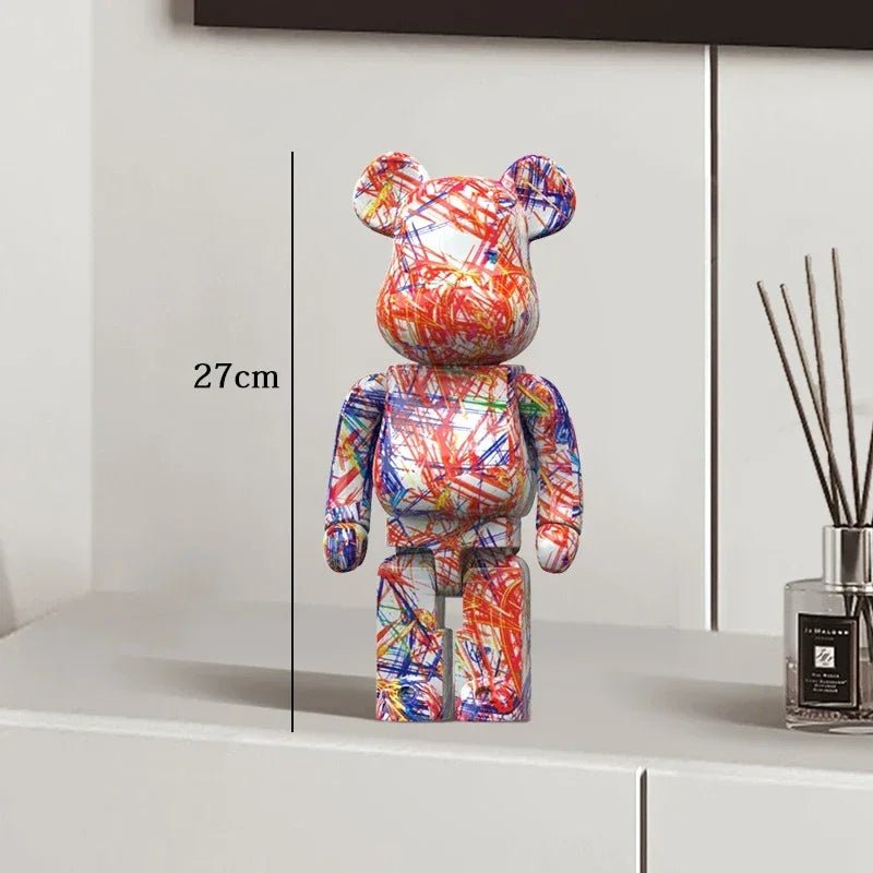 27cm Graffiti Bear Statue Paint Block Bear Decor Resin Desktop Ornaments Living Room Home Decoration Bear Floor Sculpture Gifts - Blu Lotus Boutique
