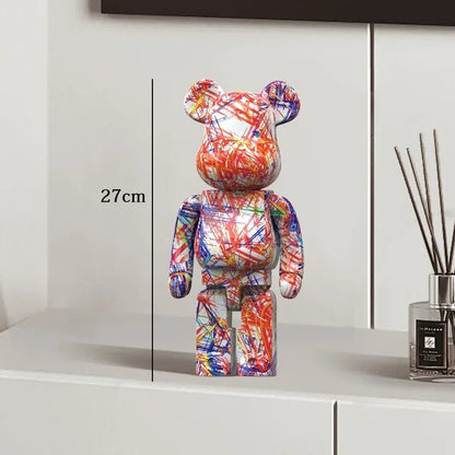 27cm Graffiti Bear Statue Paint Block Bear Decor Resin Desktop Ornaments Living Room Home Decoration Bear Floor Sculpture Gifts - Blu Lotus Boutique
