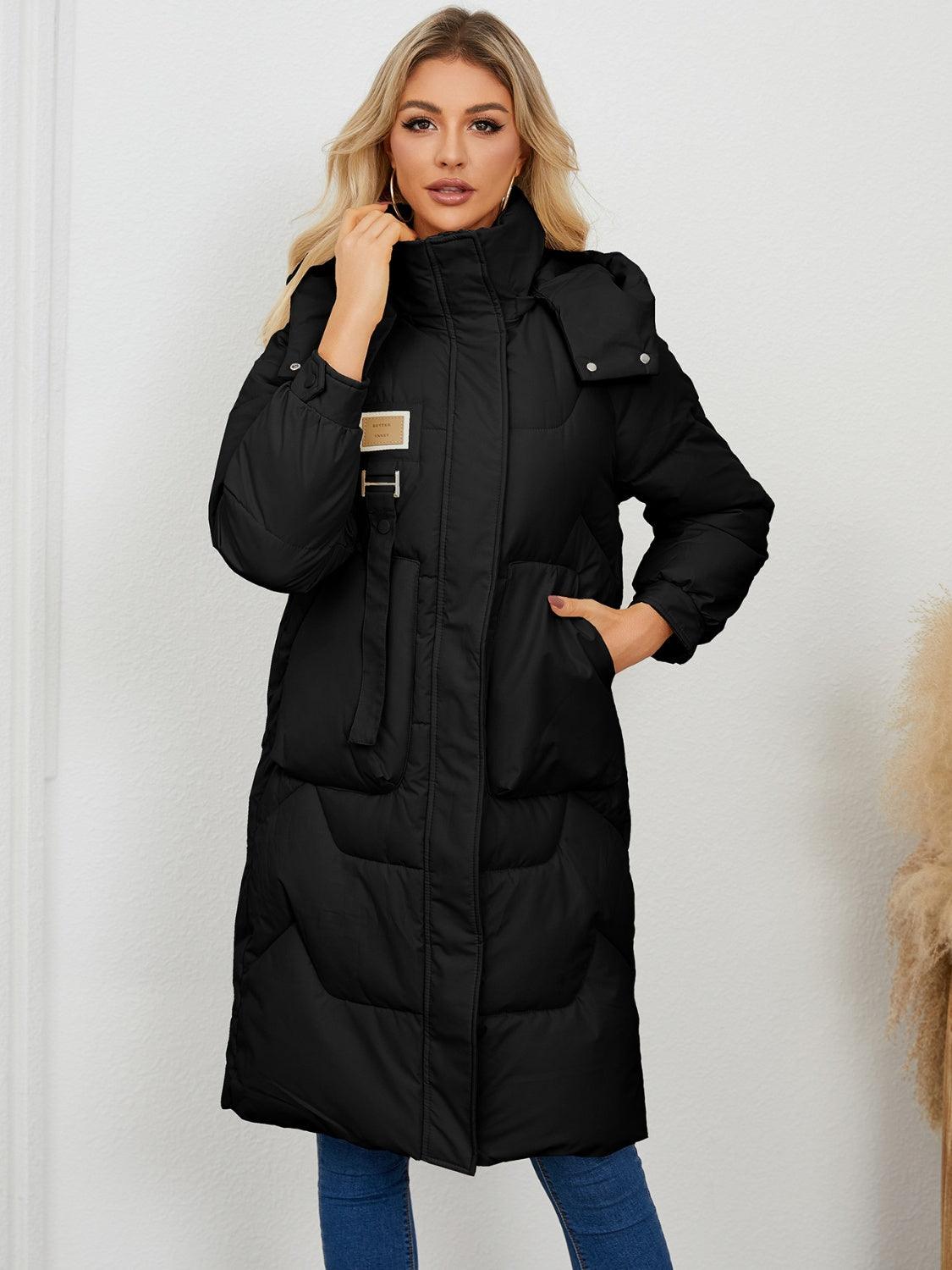 Long Sleeve Longline Hooded Winter Coat - Blu Lotus Boutique