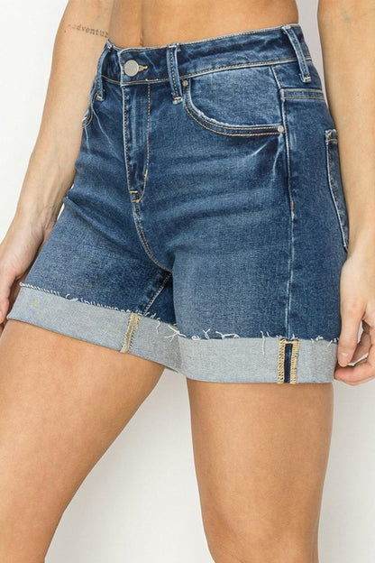 RISEN High Rise Cuffed Denim Shorts - Blu Lotus Boutique