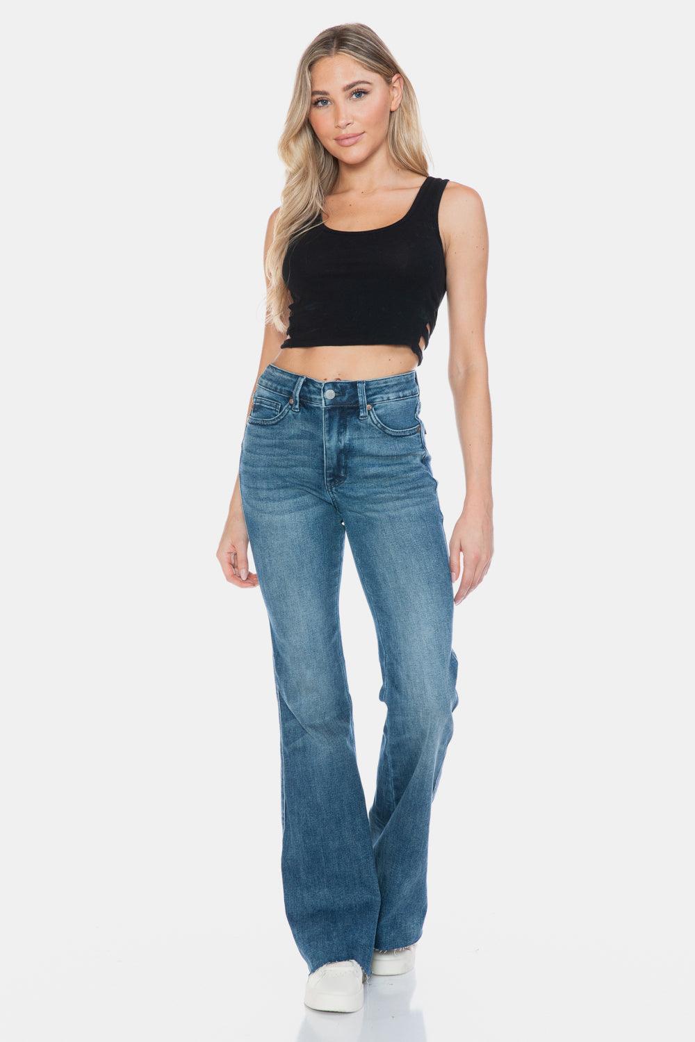 Judy Blue Full Size Tummy Control Cut Hem Flare Jeans - Blu Lotus Boutique